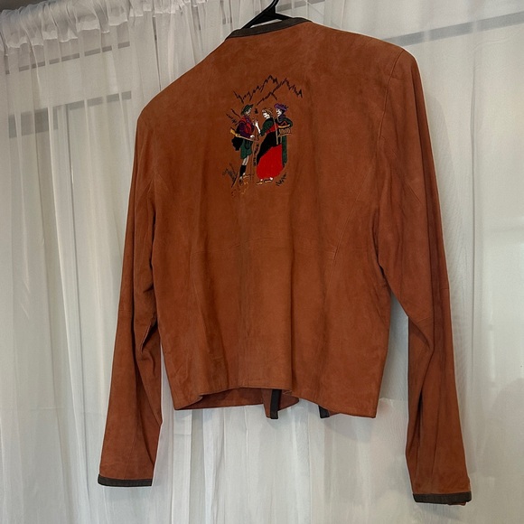 Embroidered Leather Brown Women's Jacket - Picture 4 of 7